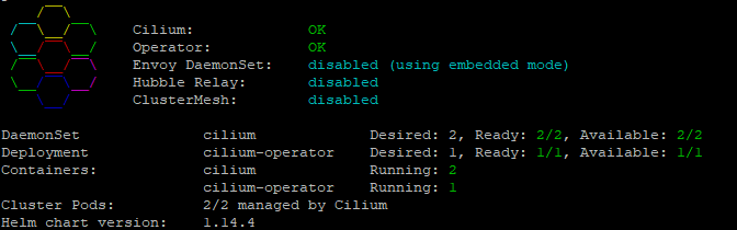 "A screenshot of :cilium status" reporting all OK."